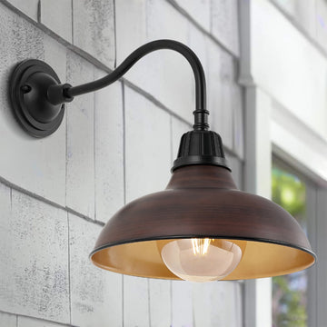 Aurora 12.25" Farmhouse Industrial Indoor/Outdoor Iron LED Gooseneck Arm Outdoor Sconce